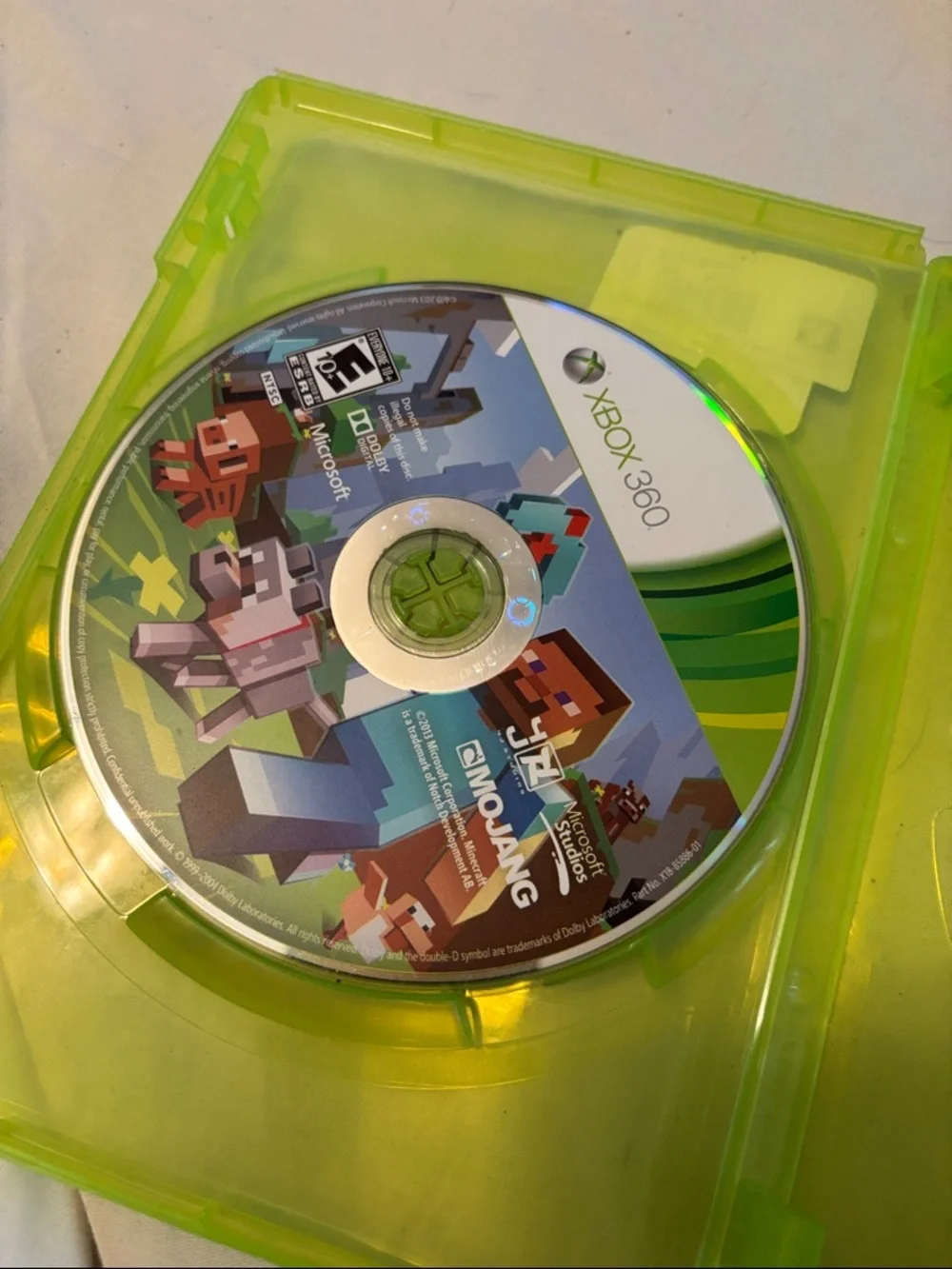 Microsoft Xbox 360 Minecraft mojang dolby digital rated E disc & case